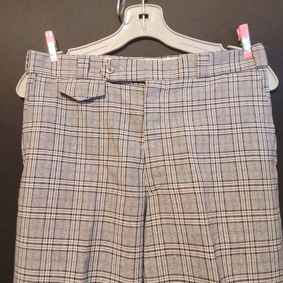 Vintage Plaid Slacks Trousers 70s Retro Black Red Blue 30x32 Flare Leg - Picture 2 of 10
